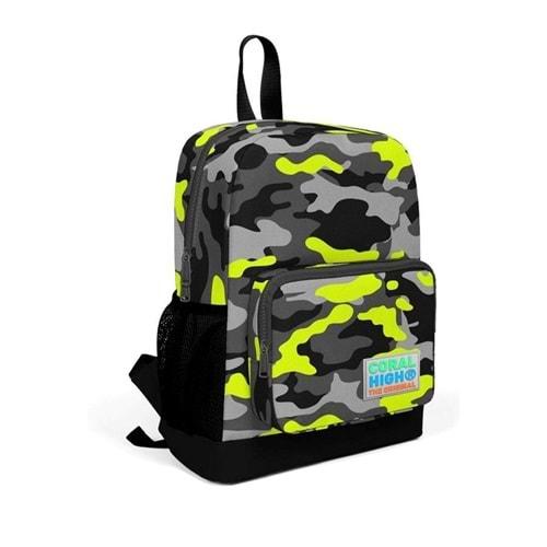 Coral High Kids Lacivert Neon Sarı Kamuflaj Desenli Dört Bölmeli Okul Sırt Çantası 23323