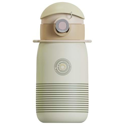 Vagonlife Cocosmile 500ml Yeni Koleksiyon Çizgi Desenli Pipetli Askılı Çelik Termos Çocuk Matarası Beyaz SM-CS-0003