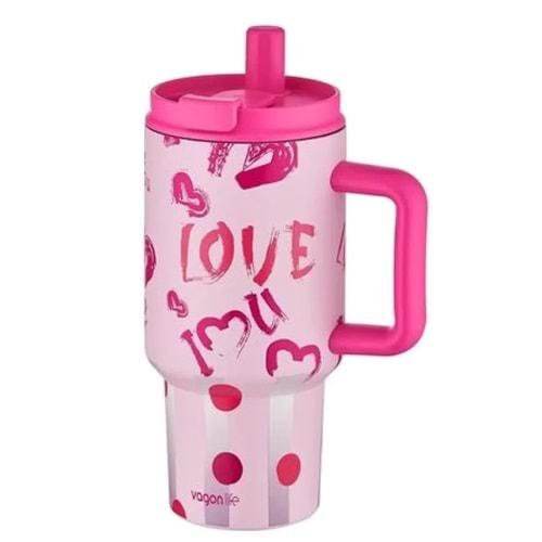 Vagonlife 800 Ml Çelik Termos Matara Pembe Desenli No: Vgn 8138