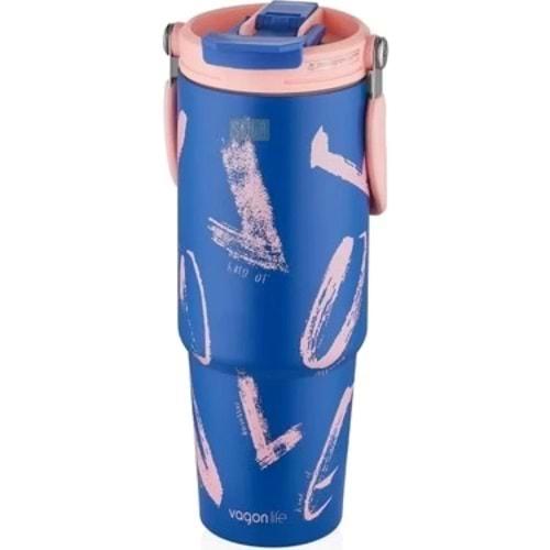 Vagonlife 800 Ml Çelik Termos Matara Mavi Desenli No: Vgn 8138